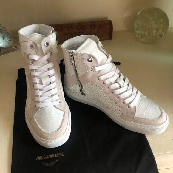 NIB Zadig & Voltaire High Flash Keith Leather Suede Sneaker Snake look Size 7 - Picture 4 of 16